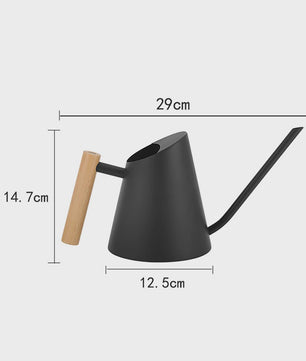 Roestvrijstalen Gieter 900ml Mat Zwart met Houten Handvat & Lange Tuit