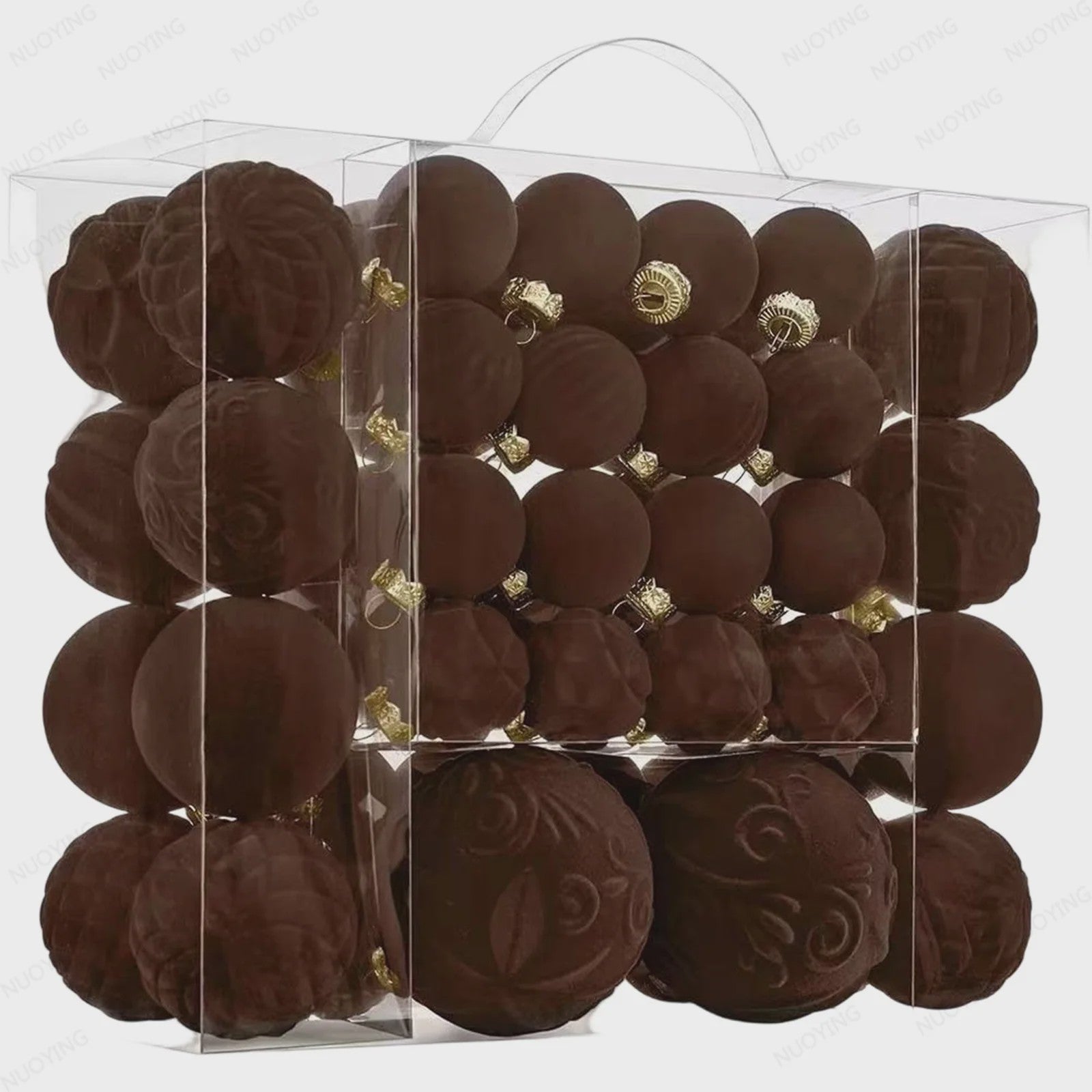 46-Delige Kerstballen Set - Velvet Pluche Kerstdecoratie Ballen (4/6/8cm)