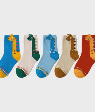 5 Paar Leuke Kindersokken met Dinosaurus Print - Comfortabel en Vrolijk