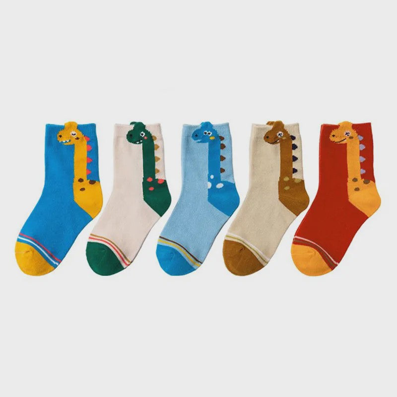 5 Paar Leuke Kindersokken met Dinosaurus Print - Comfortabel en Vrolijk