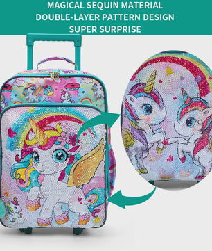 Vrolijke Kinderkoffer met Eenhoorn & Pailletten - 18 inch - Groen