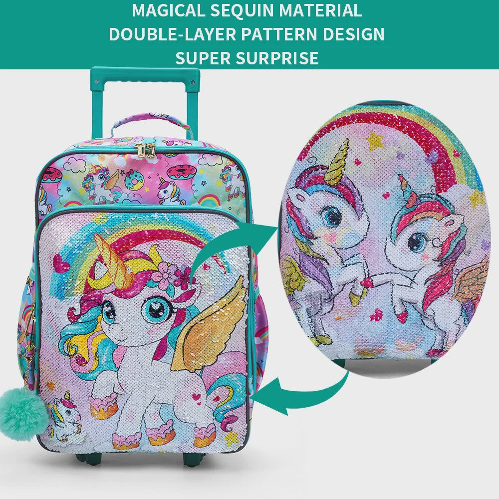 Vrolijke Kinderkoffer met Eenhoorn & Pailletten - 18 inch - Groen