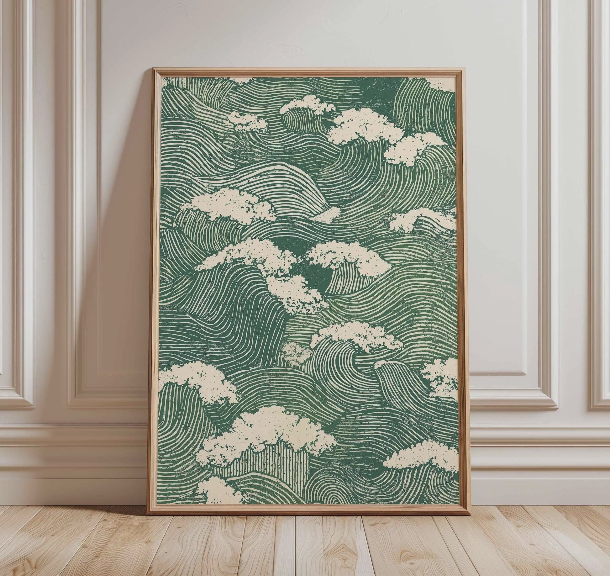 Japanse Kraanvogel Poster - Vintage Ukiyo-e Muurkunst met Rode Zon en Pijnboom