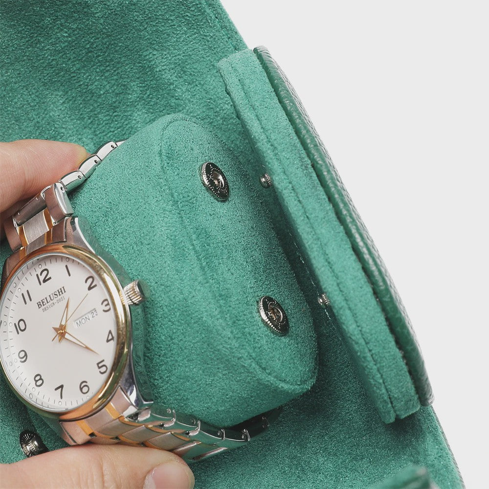 Luxe Embers Groene Horlogerolle - Echt Lederen Reis Etui voor 1, 2 of 3 Horloges