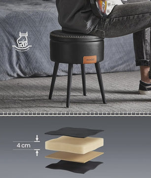 VASAGLE Opbergkruk met Kunstleer Bekleding - Zwart, 150 kg Draagvermogen