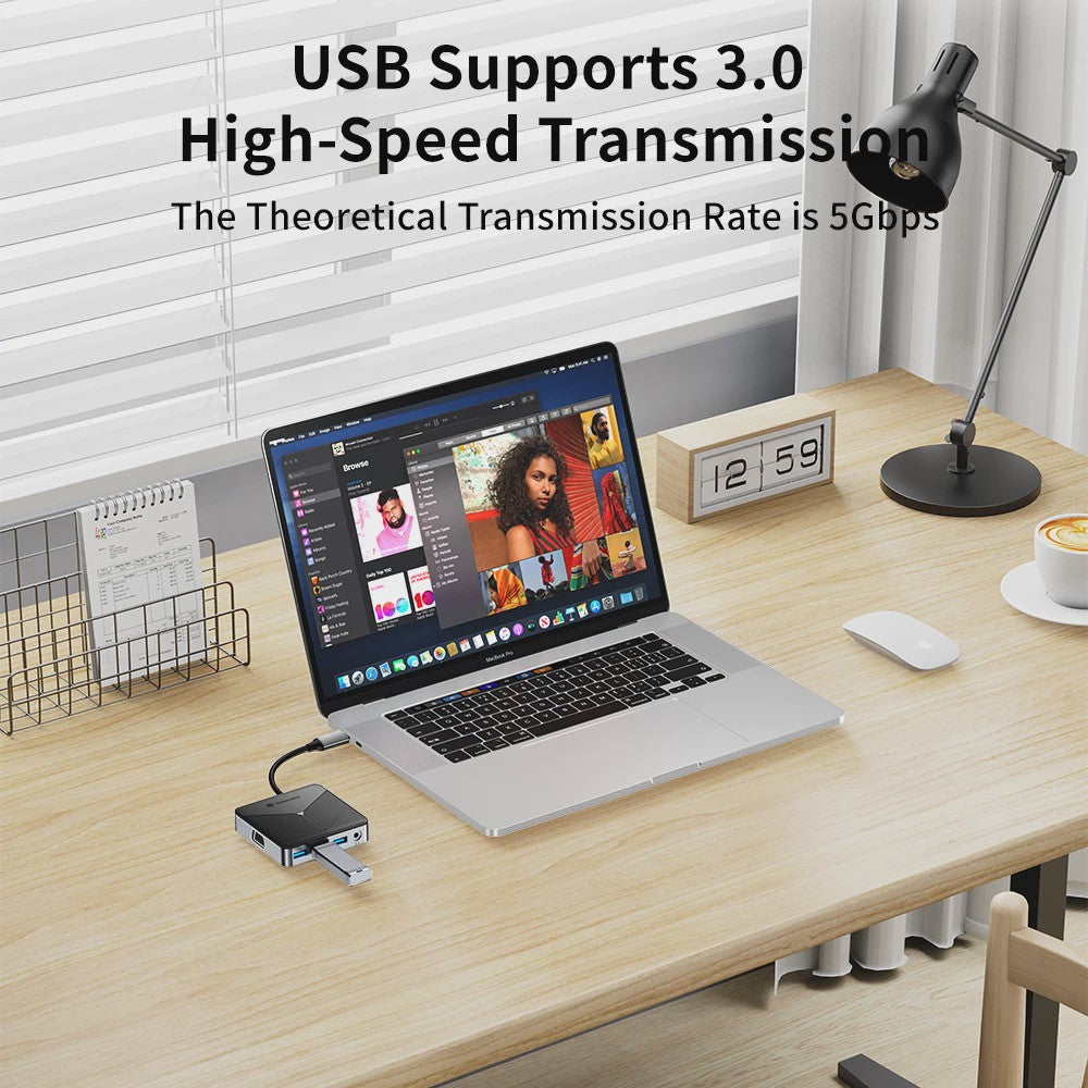 Yottamaster 8-in-1 USB-C Docking Station Hub met 100W PD, 4K@60Hz HDMI, RJ45, SD/TF Kaartlezer & Audio
