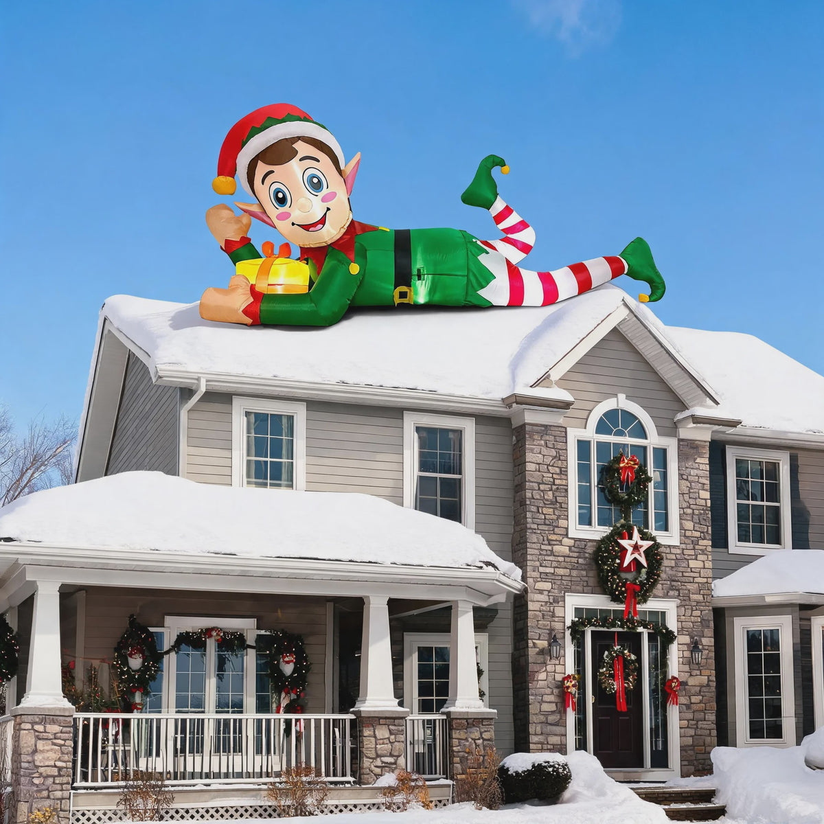 Grote Opblaasbare Kerst Elf - 300cm - Feestelijke Tuindecoratie
