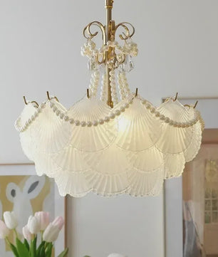 Moderne Koperen Plafondlamp met Schelp Glas en LED - Stijlvolle Hanglamp voor Woonkamer, Eetkamer & Slaapkamer
