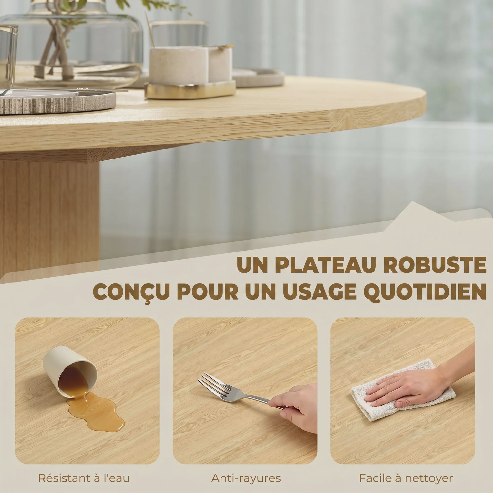 Ronde Eettafel voor 4-6 Personen, Ø 120 cm, Natuurlijk Hout Design
