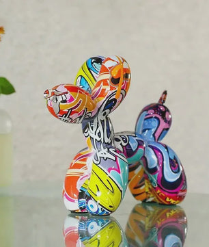 Kleurrijke Ballonhond Sculptuur - Graffiti Stijl Hondenbeeldje voor Woonkamer Decoratie