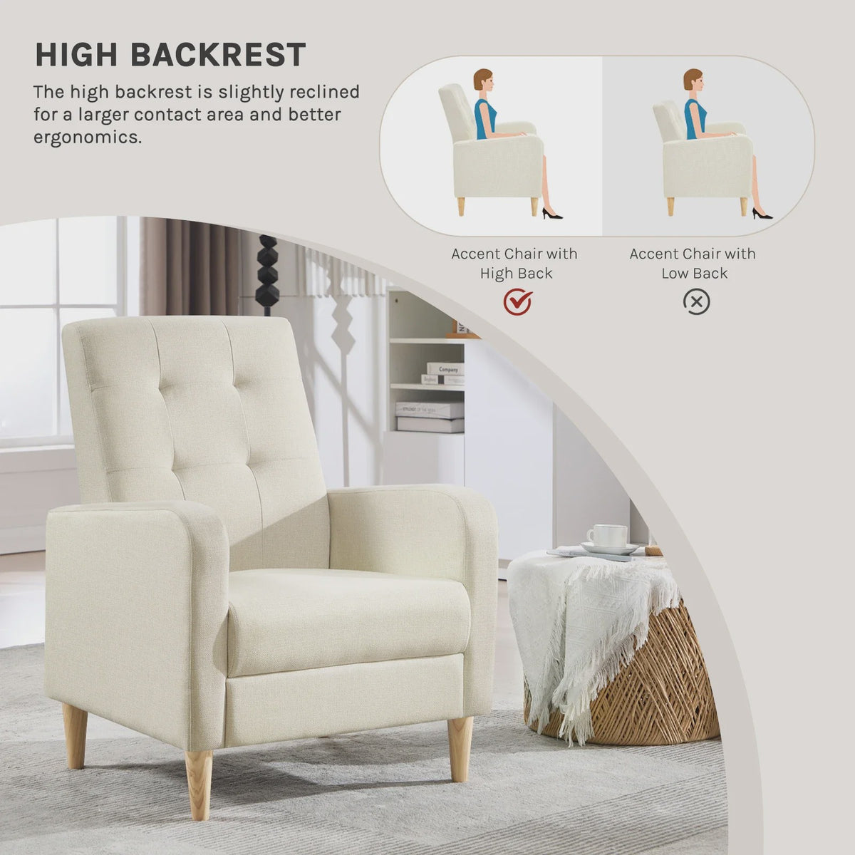 Moderne Lounge Fauteuil met Armleuningen en Massief Houten Poten - Comfortabel en Stijlvol