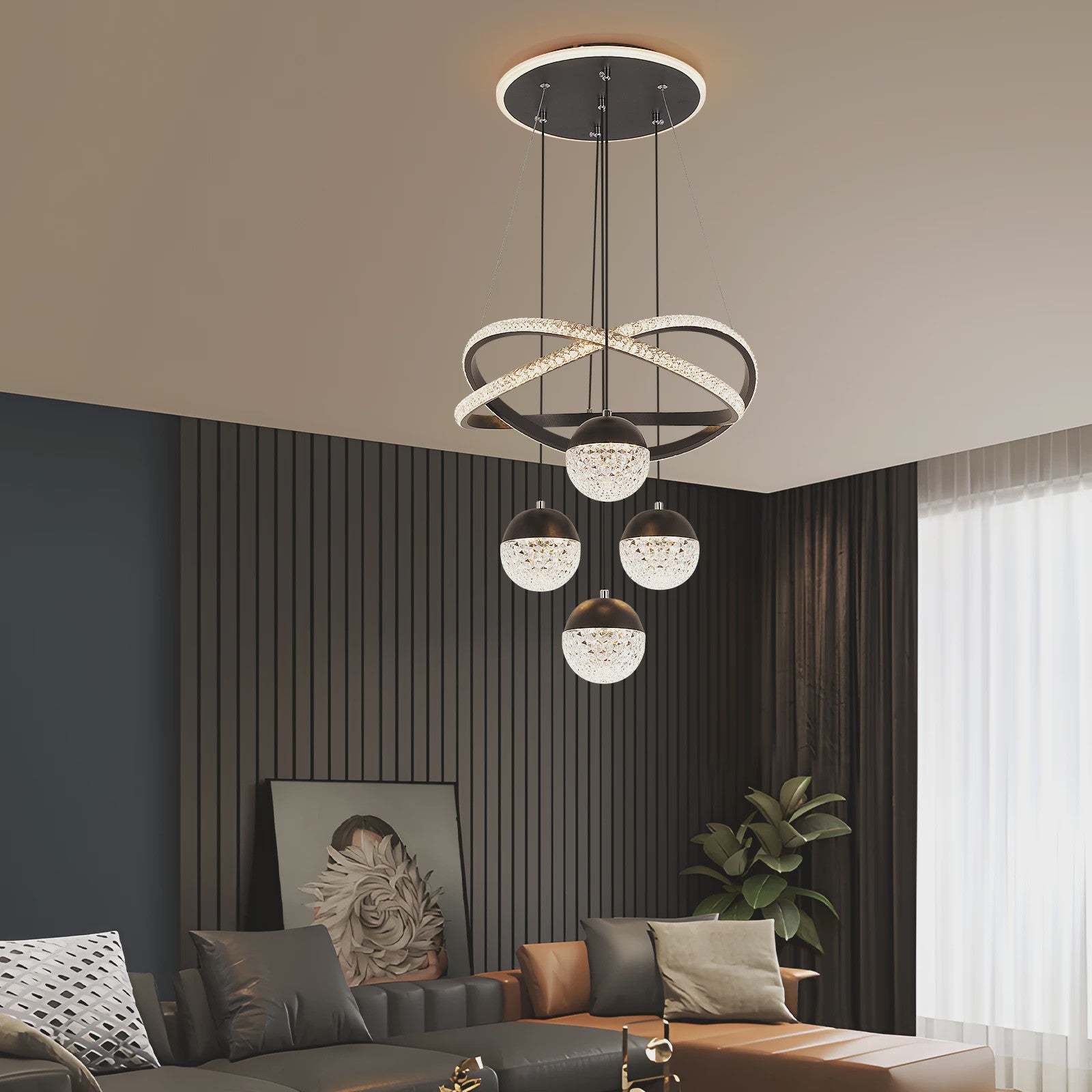 Moderne LED Plafondlamp Goud - Drie Kleuren Licht - Verstelbare Hanglamp voor Woonkamer & Eetkamer