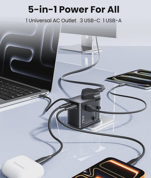Toocki GaN 75W Universele Reisadapter: Wereldwijd opladen met 1 AC, 1 USB & 2 Type-C (45W PD)