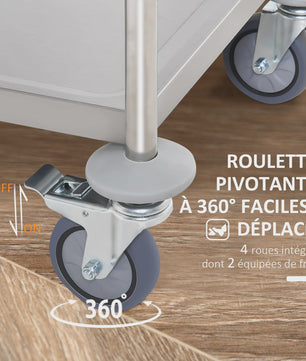 RVS Serveertrolley met 2 Plateaus en Wielen - 80x45x82 cm