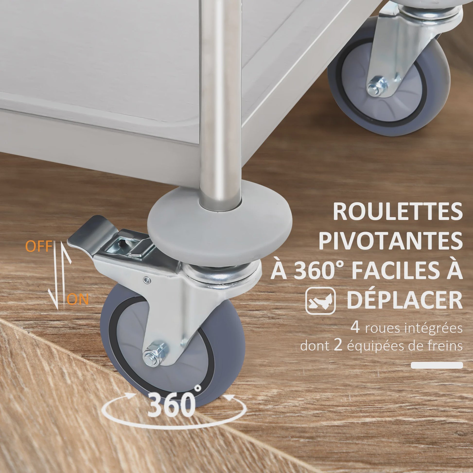 RVS Serveertrolley met 2 Plateaus en Wielen - 80x45x82 cm