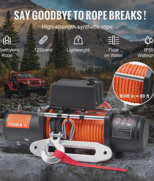 Krachtige 13500lbs Elektrische Lier met Synthetisch Touw & Afstandsbediening voor Off-Road Voertuigen
