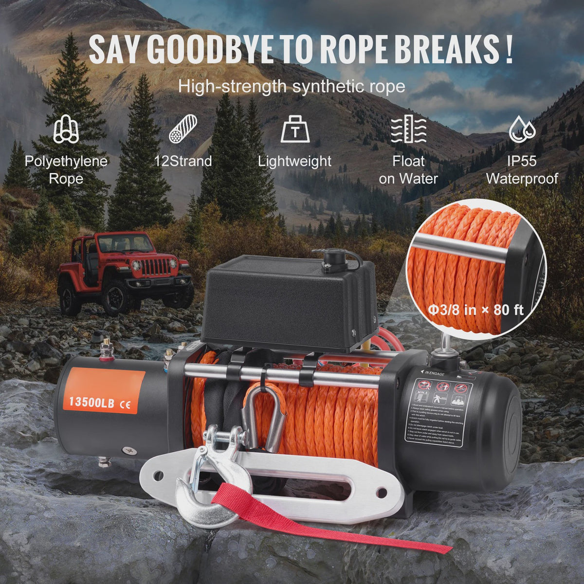 Krachtige 13500lbs Elektrische Lier met Synthetisch Touw & Afstandsbediening voor Off-Road Voertuigen