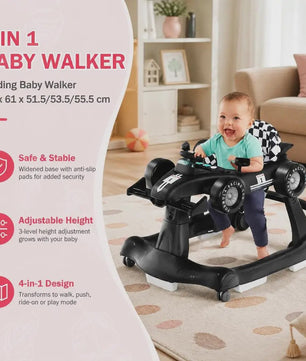 4-in-1 Baby Walker Raceauto - Verstelbaar, Opvouwbaar & Veilig