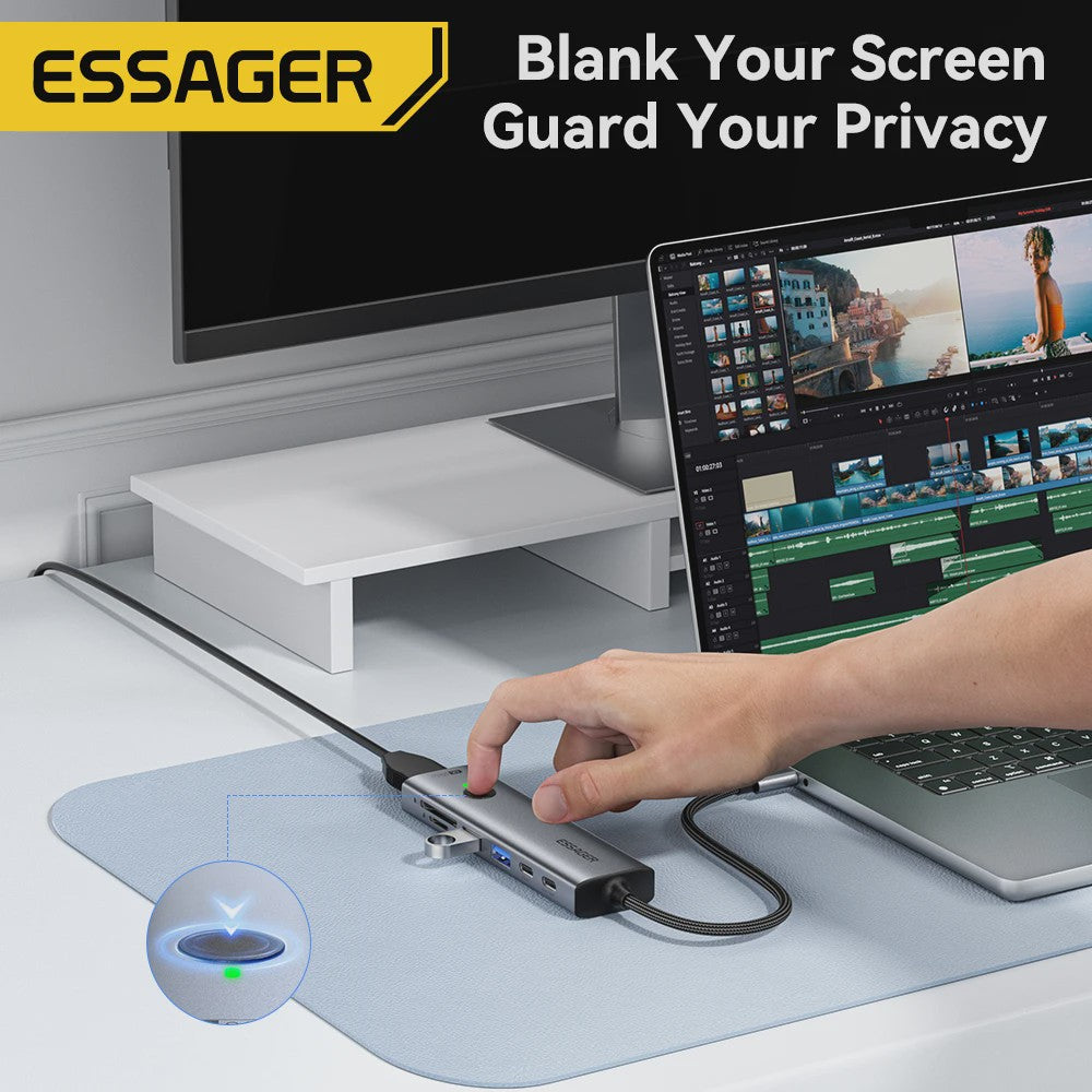 Essager 7-in-1 USB-C Hub: 4K HDMI, 100W PD, USB 3.0 & SD/TF Kaartlezer
