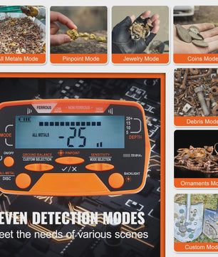 Metaaldetector voor Volwassenen & Kinderen - 10" Waterdichte Spoel, LCD, 7 Modi, Verstelbaar