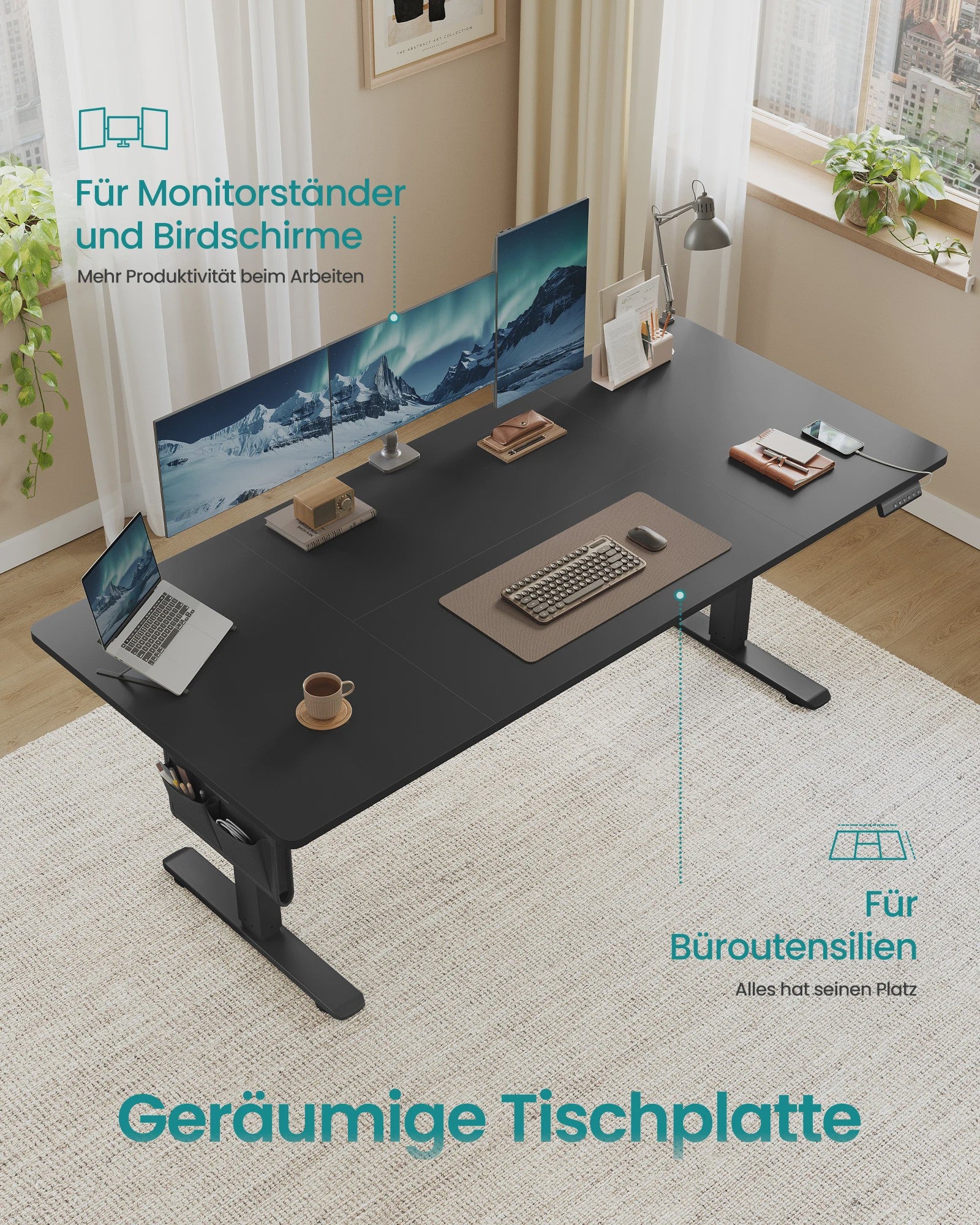 SONGMICS Elektrisch In hoogte Verstelbaar Bureau 180x80 cm met USB-C en Memory Functie