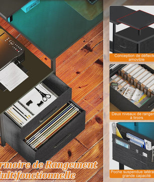 L-vormig Bureau met LED Verlichting, 2 Stopcontacten, USB/Type-C Poorten & Ladeblok - Ideaal voor Gaming & Werk
