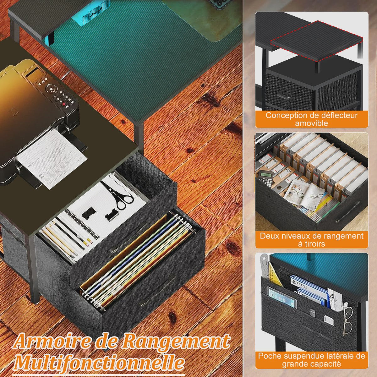 L-vormig Bureau met LED Verlichting, 2 Stopcontacten, USB/Type-C Poorten & Ladeblok - Ideaal voor Gaming & Werk