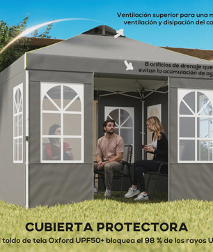 Outsunny Pop-Up Partytent 3x3m met Verstelbare Hoogte en Afneembare Zijwanden