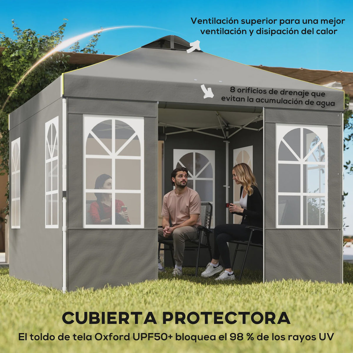 Outsunny Pop-Up Partytent 3x3m met Verstelbare Hoogte en Afneembare Zijwanden