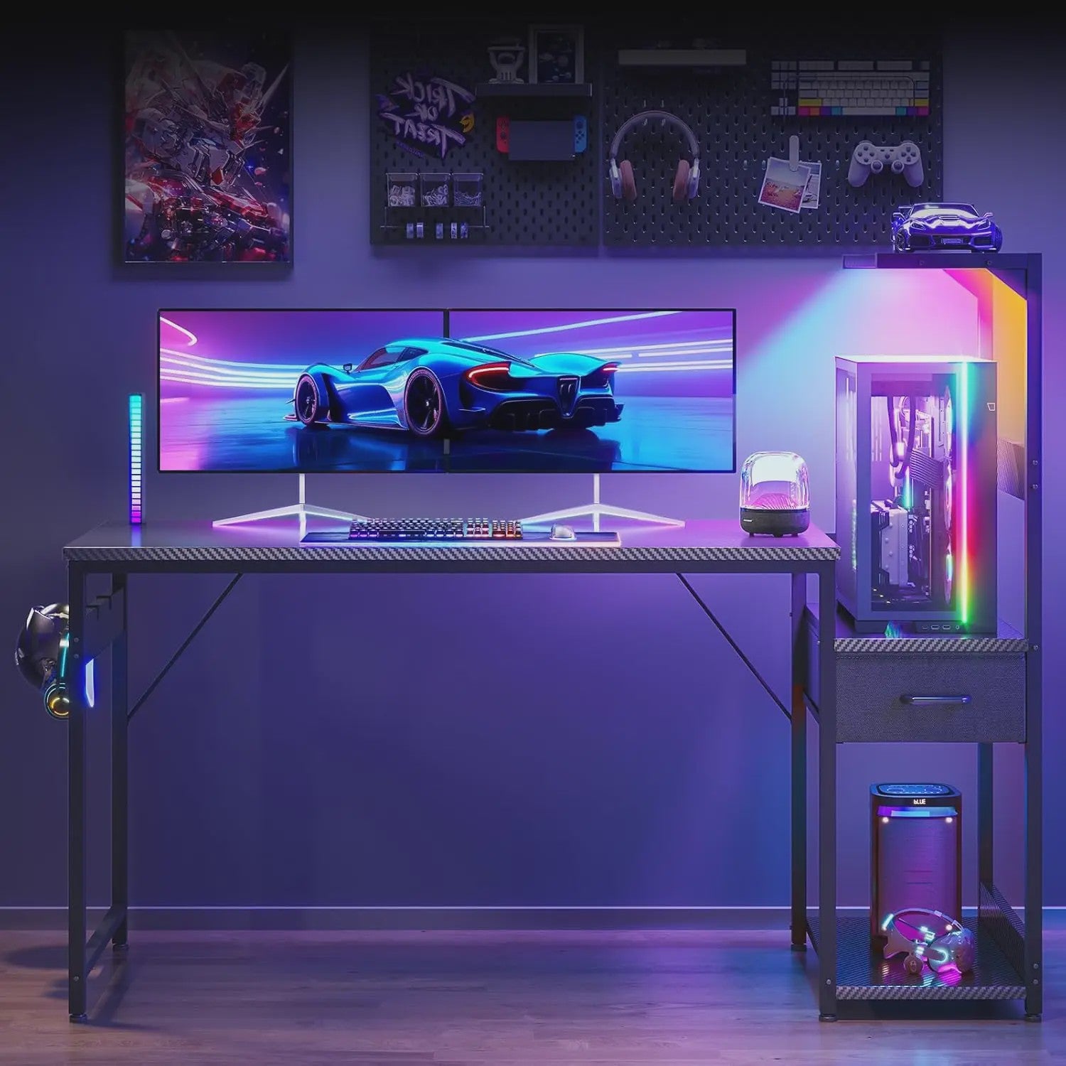 Coleshome Gaming Bureau met LED Verlichting - 138x48cm - Inclusief Lade & Opbergvak