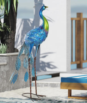 Metalen Pauw Tuinbeeld Multicolor 83cm - Weerbestendig en Decoratief