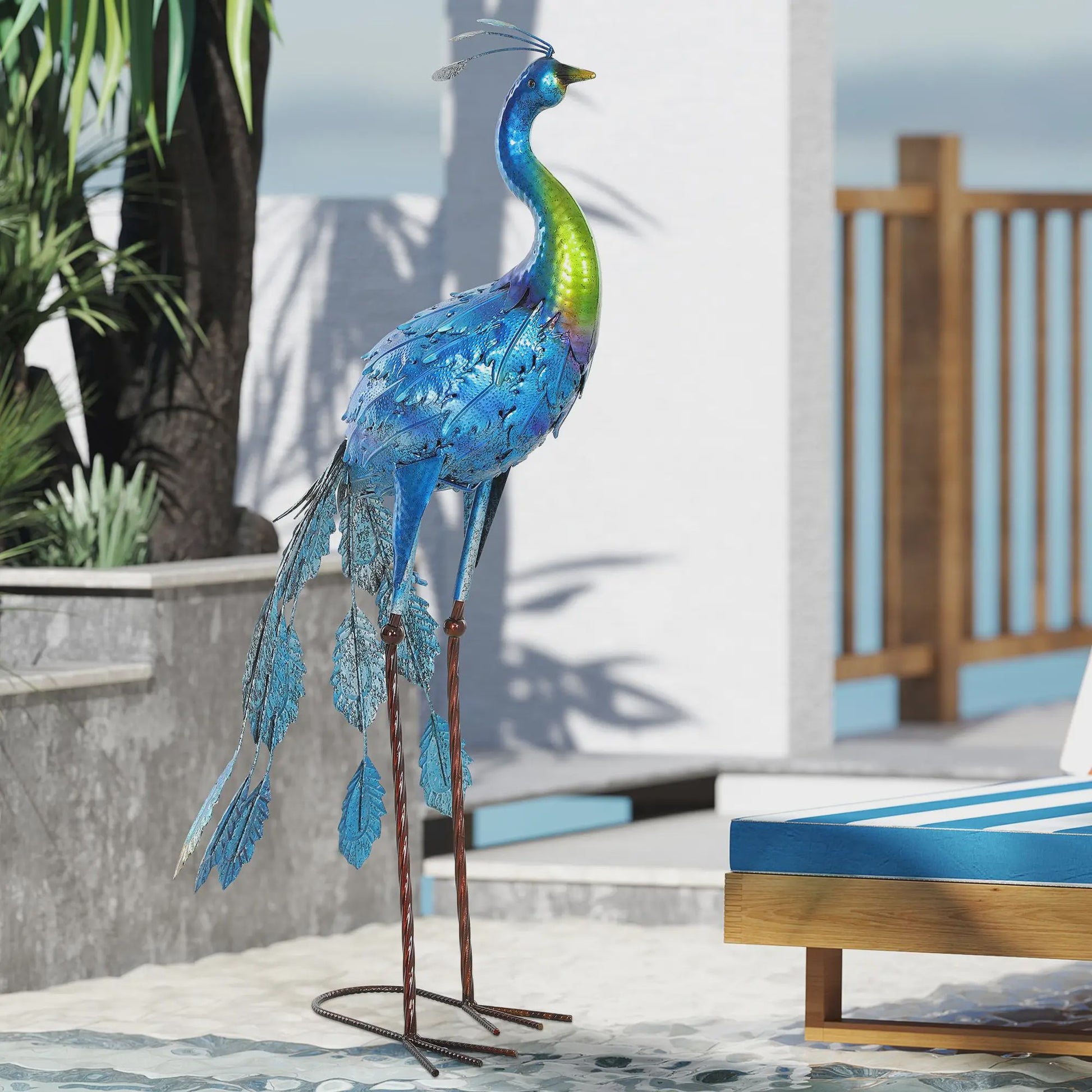 Metalen Pauw Tuinbeeld Multicolor 83cm - Weerbestendig en Decoratief