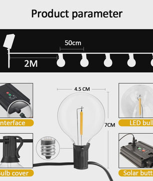 12M 30 LED G40 Slinger Verlichting - Solar & USB, Waterdicht, Buiten