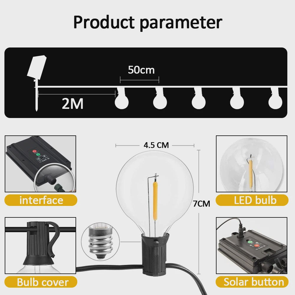 12M 30 LED G40 Slinger Verlichting - Solar & USB, Waterdicht, Buiten