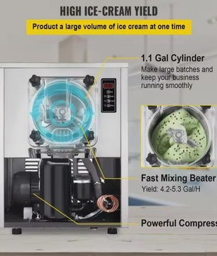 VEVOR Professionele Harde IJsmachine - 1.1 Gal Cilinder, Snel Vriezen, 4.2-5.3 Gal/Uur