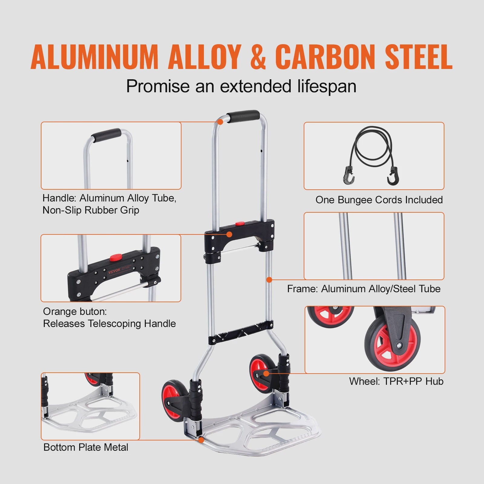 Opvouwbare Handkar met Telescoopsteel - 80kg Draagvermogen - Aluminium