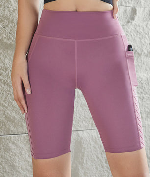 Dames Sportshorts met Hoge Taille, Knielengte en Telefoonvakjes