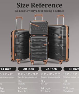4-delige Hardcase Koffer Set: PP Materiaal, Lichtgewicht, Combinatieslot, 20/24/28 Inch Koffers + 14 Inch Make-up Tas