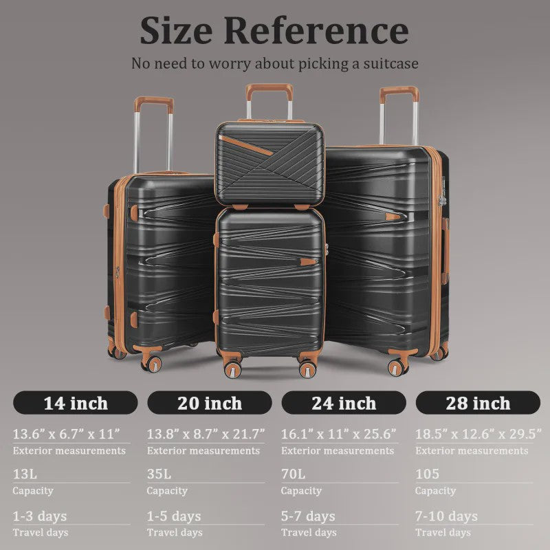 4-delige Hardcase Koffer Set: PP Materiaal, Lichtgewicht, Combinatieslot, 20/24/28 Inch Koffers + 14 Inch Make-up Tas