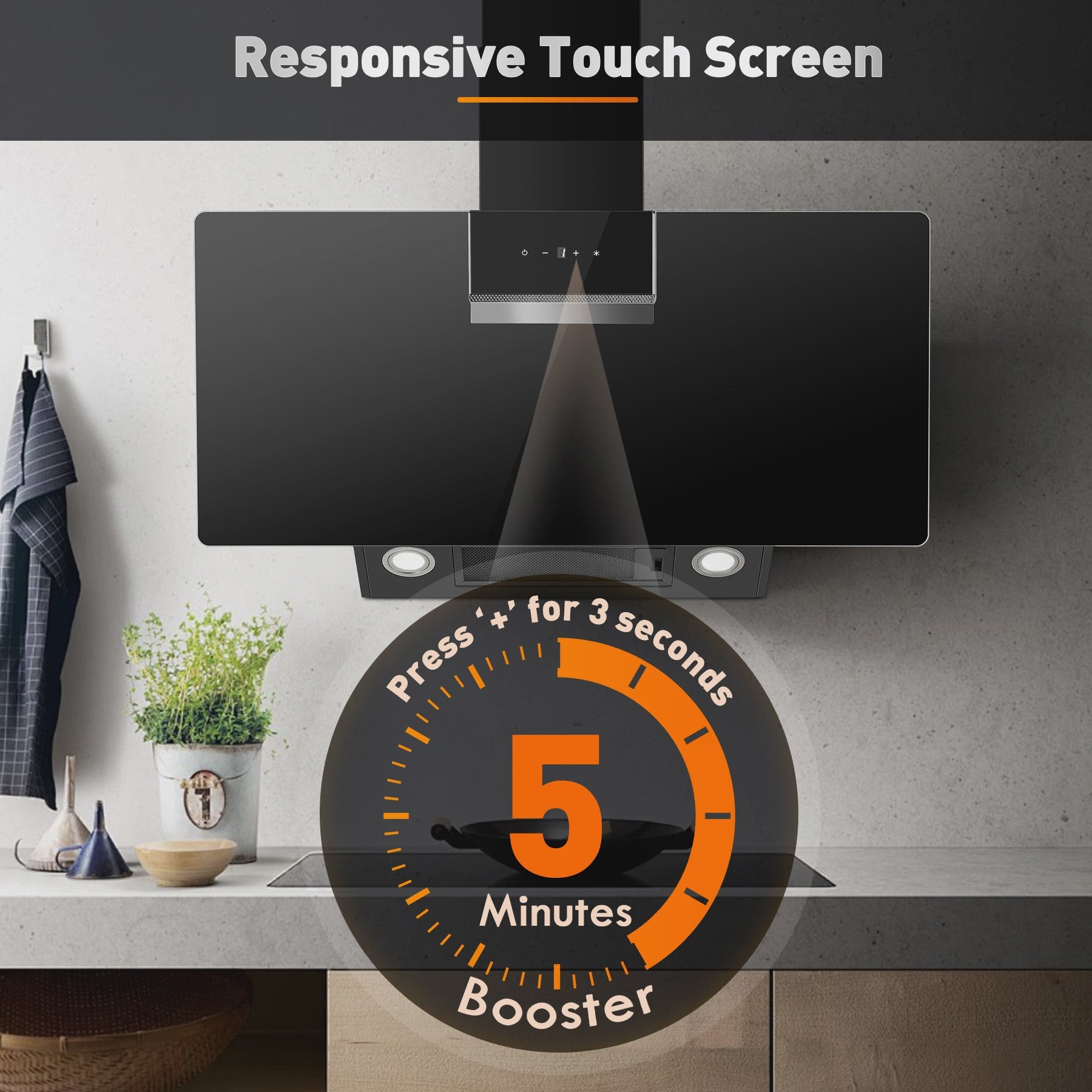 90cm Zwarte Wandafzuigkap met LED, Touch Control en 800m³/h - Energieklasse A+++