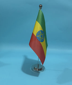 Bureauvlag Ethiopië 14x21cm Polyester - Officiële Nationale Vlag voor Tafel en Bureau