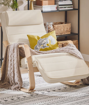 Luxe Schommelstoel Beige met Verstelbare Voetensteun & Draaifunctie | Comfortabel Relaxen