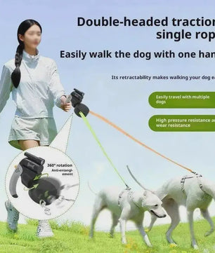 Automatische Dubbele Hondenlijn met LED-lamp en 3M Uittrekbaar Touw voor 2 Honden