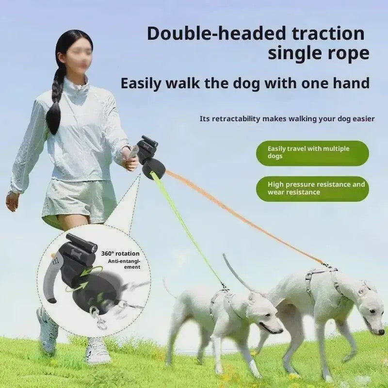 Automatische Dubbele Hondenlijn met LED-lamp en 3M Uittrekbaar Touw voor 2 Honden