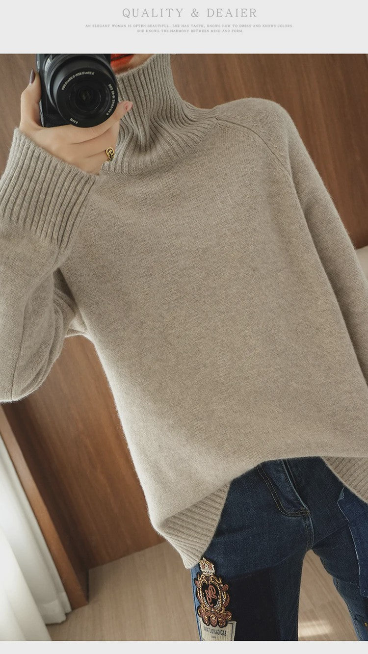 Dames 100% Kasjmier Coltrui - Dikke, Losse Pullover voor Herfst & Winter