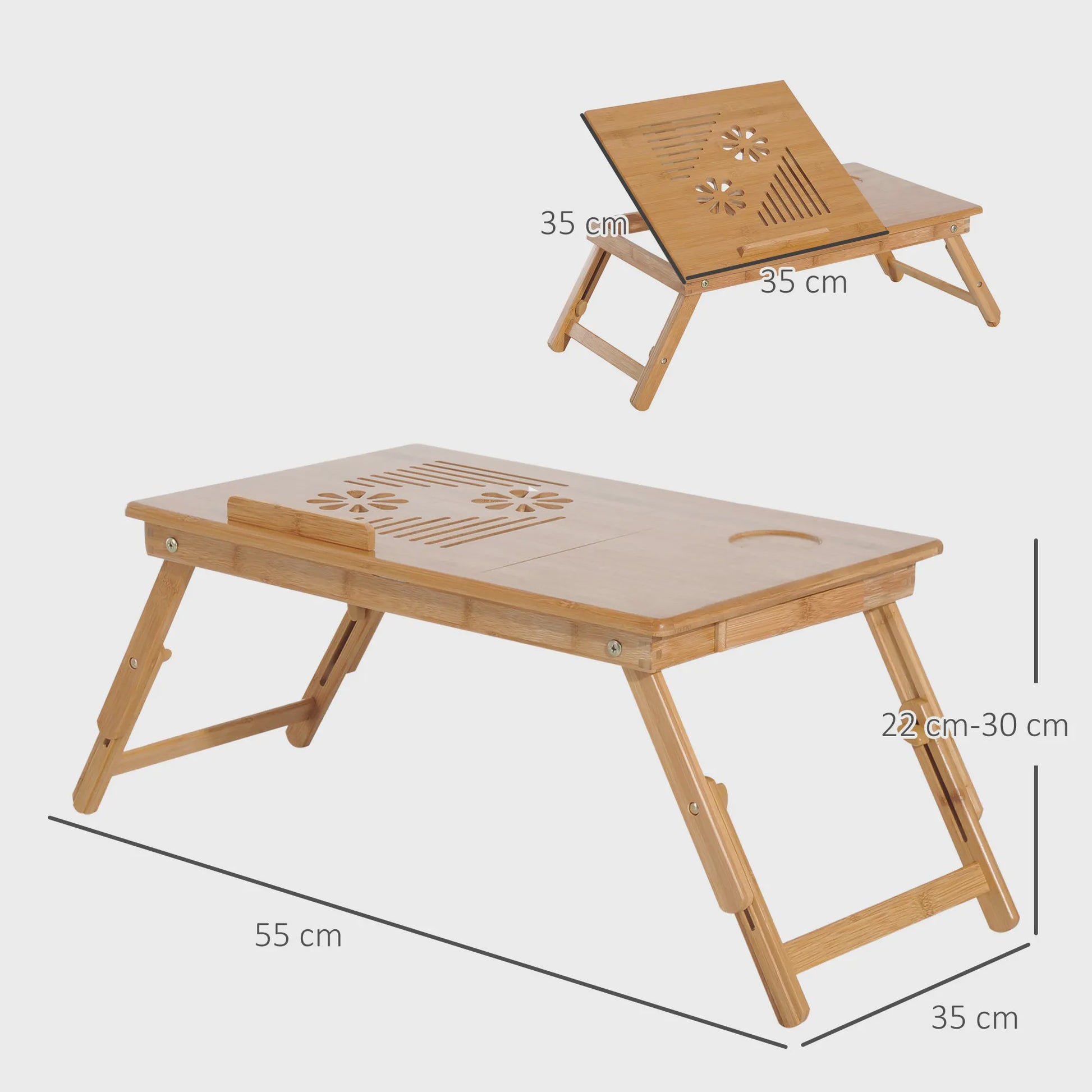 Bamboe Laptoptafel Bedtafel met Verstelbare Hoogte en Kantelbaar Bureau