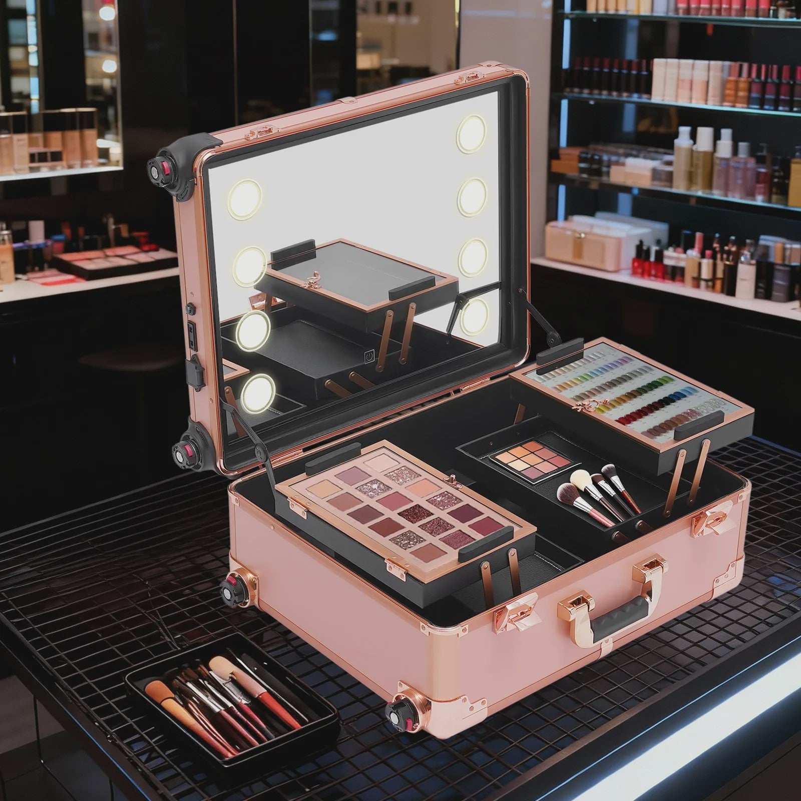 Mobiele Make-up Studio met LED Verlichting, Verstelbaar Statief & Wielen