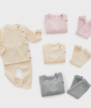 Zachte Katoenen Babykleding Set: Gebreide Trui & Broek voor Lente & Pyjama - Jongen/Meisje