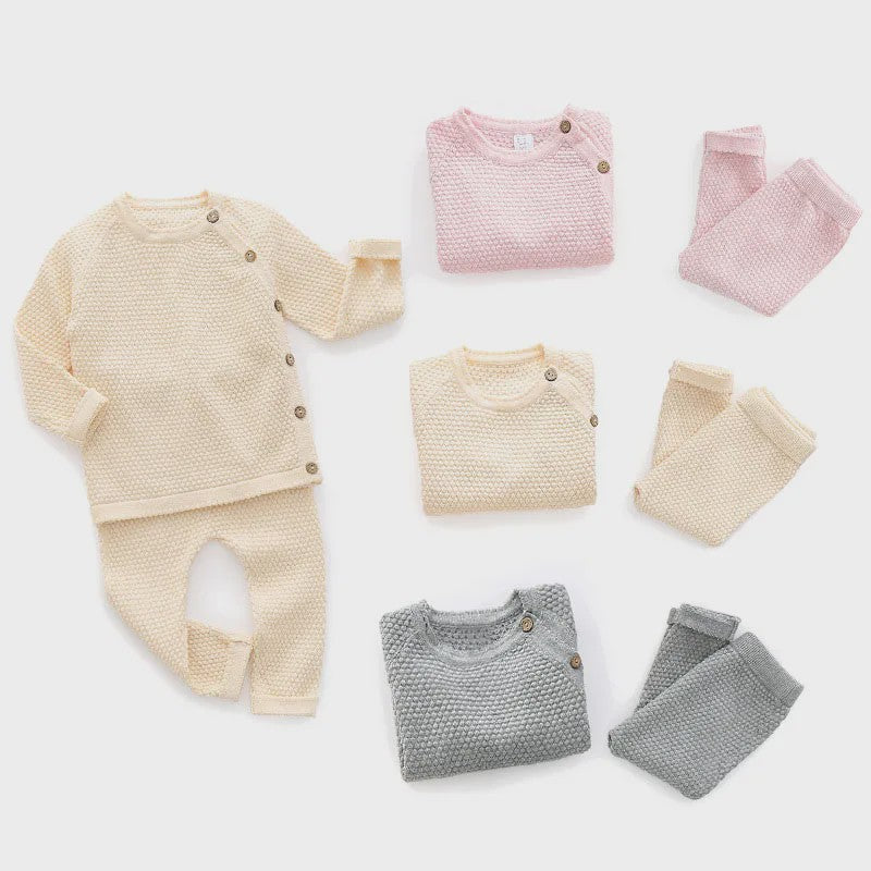 Zachte Katoenen Babykleding Set: Gebreide Trui & Broek voor Lente & Pyjama - Jongen/Meisje