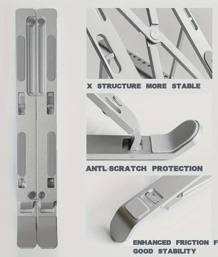 Verstelbare Aluminium Laptopstandaard - 6 Niveaus, Opvouwbaar & Draagbaar